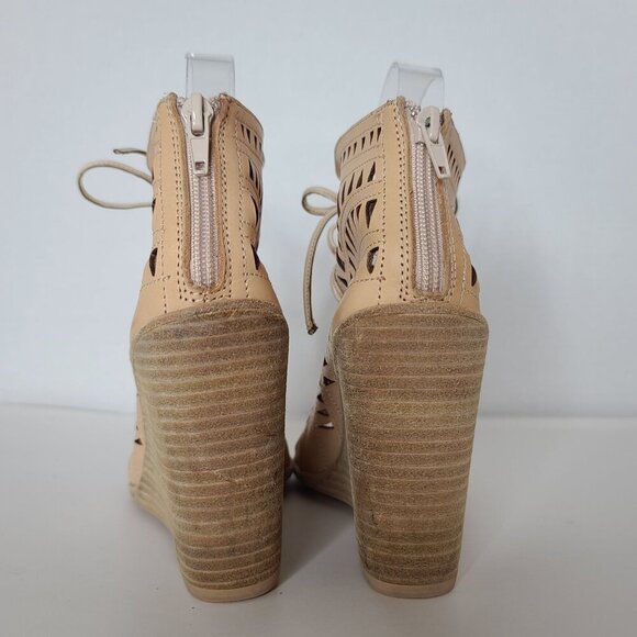 Jeffrey Campbell Rodillo Wedge Cut Out Lace Front Peeptoe Shoe Cream Leather 8 - Picture 5 of 9